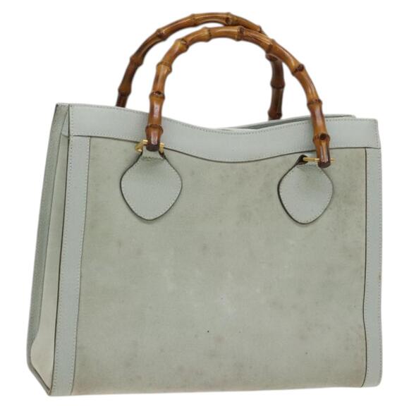 GUCCI Bamboo Hand Bag Suede Light Blue Gold 002 1186 002 1186 - Picture 1 of 16